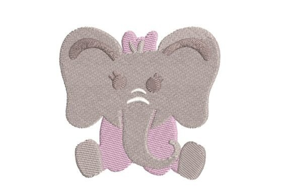 Cute Baby Girl Elephant with Pink Bow Embroidery Design