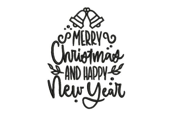 Merry Christmas and Happy New Year Calligraphy Embroidery Design